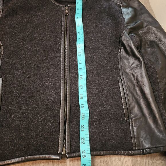 Eileen Fisher Jacket Black Leather Wool Womens Medium Silk Lined Full Zip - Picture 9 of 16